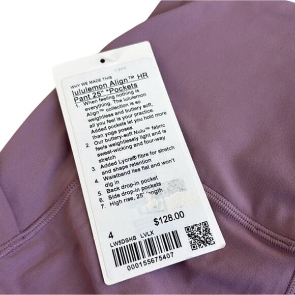 (4) $128 Lululemon Align High Rise Pant with Pockets 25" Lavender Lux Size 4 - Picture 4 of 9